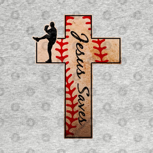 Jesus Saves Baseball Pitcher Christian Cross by TeeCreations